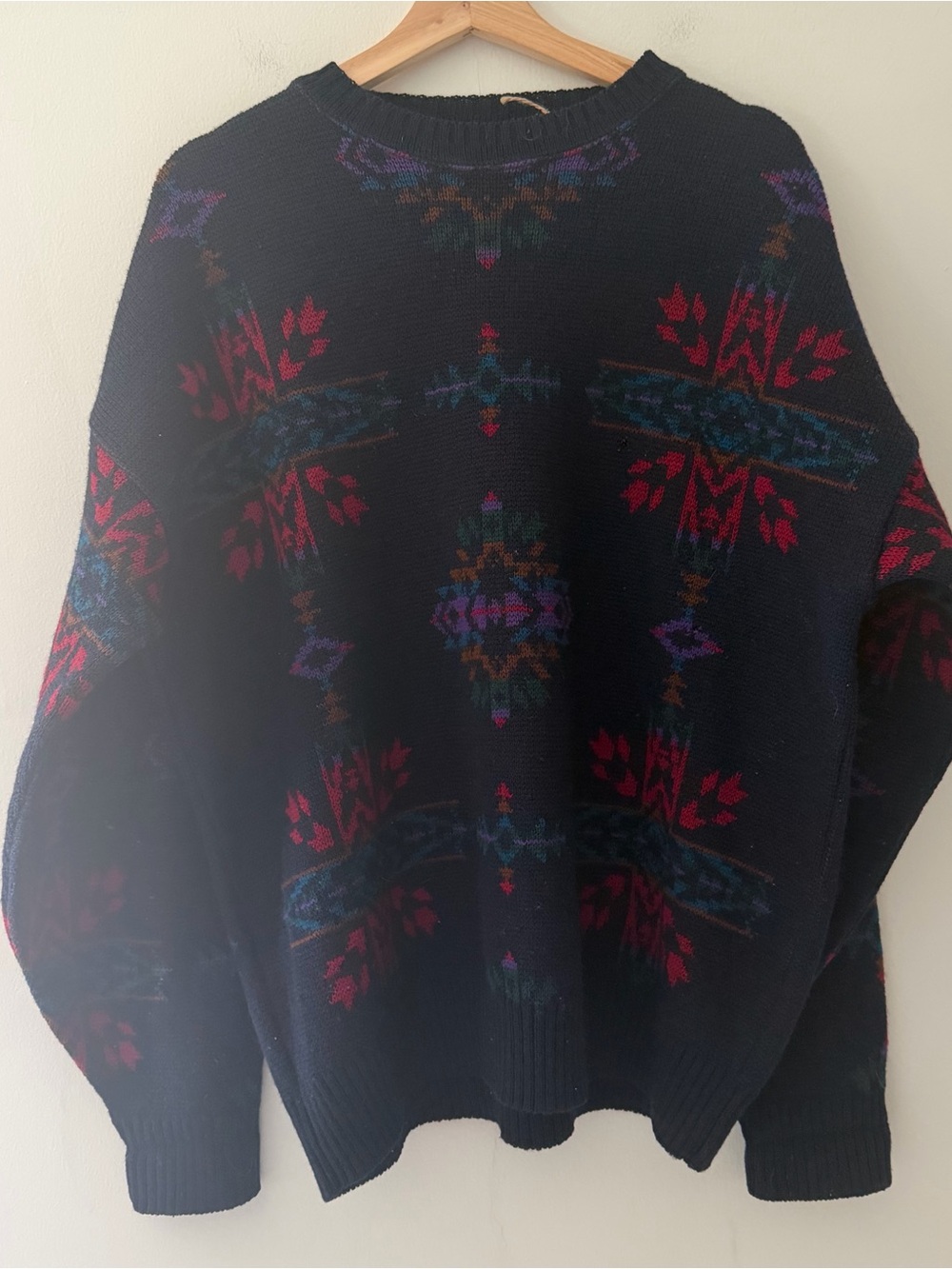 Pendleton Sweater Vintage Wool Aztec Design Navy Crewneck Size XL